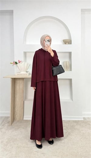 8164 oysho kapüşonlu etekli takım -bordo