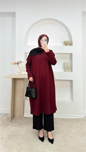 7048-soğuk iplik kumaş triko tunik-bordo