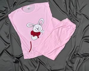  7212 Tavşan Desenli Pijama Takımı Pembe