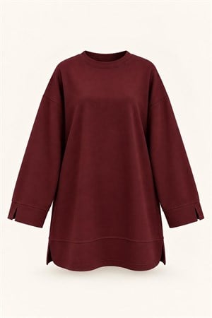 4621-oysho kumaş bisiklet yaka sweatshirt-bordo