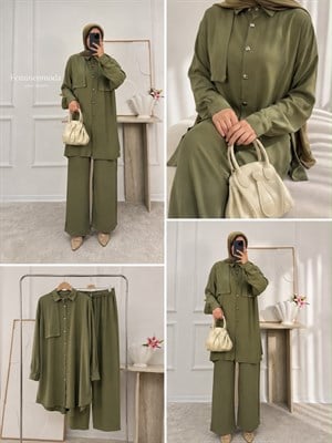 3165-modal kumaş pantolonlu takım-yeşil 