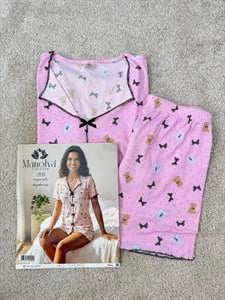ç2150-raporlu kaşkorse şortlu ayıcıklı pijama takımı-pudra 