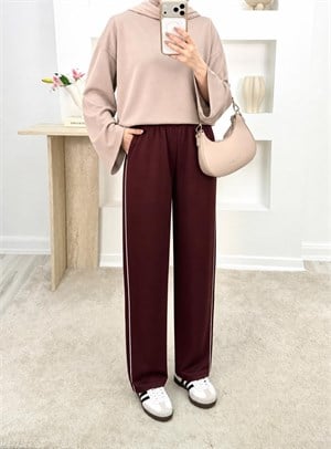 5644-kristal kumaş bol paça pantolon-bordo