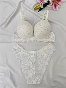 Ç1961 DESTEKLİ ÇAPRAZ TAŞLI SÜTYEN TAKIMI-BEYAZ