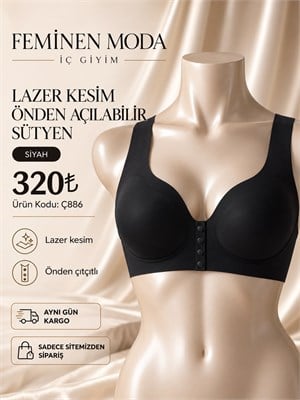 ç886 lazer kesim önden çıtçıtlı sütyen-siyah