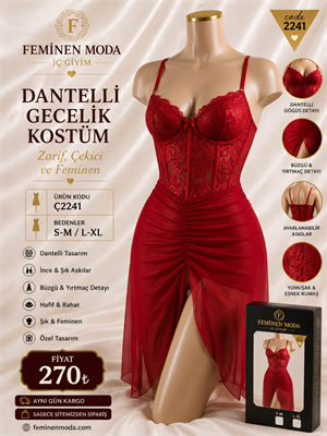 ç2241-dantelli gecelik-kırmızı