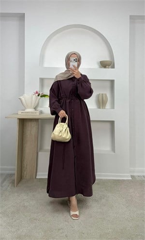 5611-cupra kumaş gömlek yaka tunik-bordo