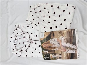 ç6935-bürümcük kumaş gömlek yaka kısa kollu pijama takımı-beyaz