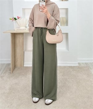 5644-kristal kumaş bol paça pantolon-yeşil