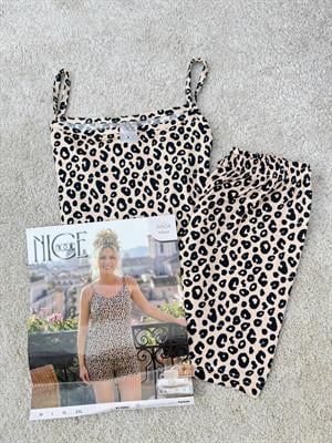 ç6604-milan kumaş leopar şortlu pijama takımı