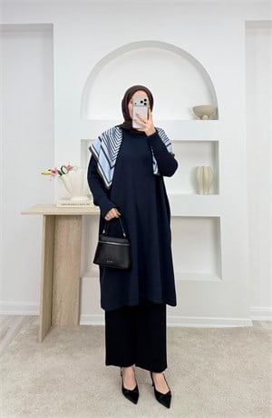 7048-soğuk iplik kumaş triko tunik-lacivert