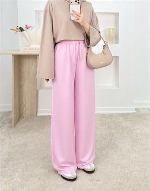 5644-kristal kumaş bol paça pantolon-pembe 