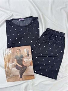 ç1141-pegasus kumaş kısa kollu pijama takımı-siyah