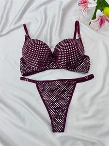 Ç767  DESTEKLİ  SİMLİ SHİNE SÜTYEN TAKIMI-BORDO(GOLD)