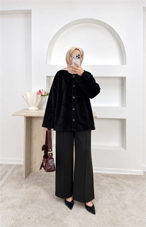 2088-fox kumaş düğmeli ceket-siyah