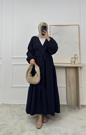 2113-maria kumaş önü bağlamalı etekli takım-siyah