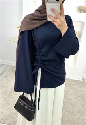 8897-oysho kumaş öü büzgülü tunik-lacivert