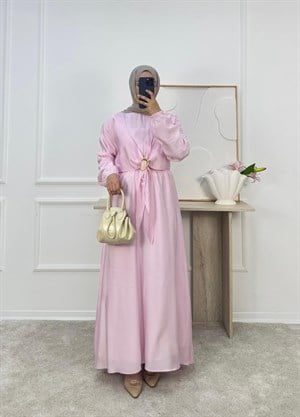 1850-modal kumaş önü tokalı elbise- pembe 