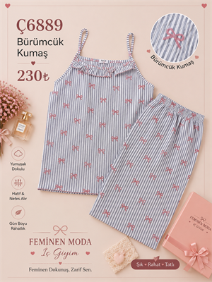 ç6889-bürümcük kumaş ip askılı pijama takımı-gri 