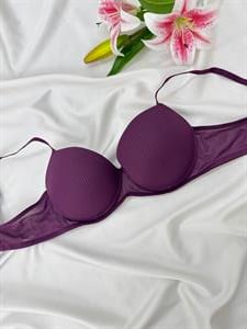 ç1317-çizgili mikro kumaş sütyen-mor