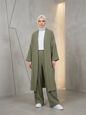 1823-müslin kumaş pantolonlu takım-yeşil 