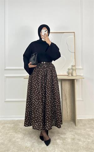 0258 - cepli vual pamuk puantiyeli etek - acı kahve 