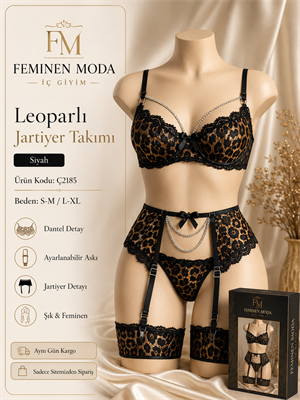 ç2185-leoparlı jartiyer takım-siyah