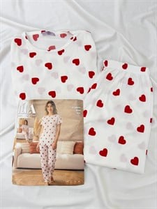 ç1128-pegasus kumaş kısa kollu pijama takımı-beyaz