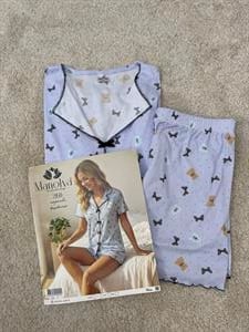 ç2150-raporlu kaşkorse şortlu ayıcıklı pijama takımı-mavi