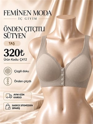 ç412  lazer kesim kendinden çizgili çıtçıtlı sütyen-vizon