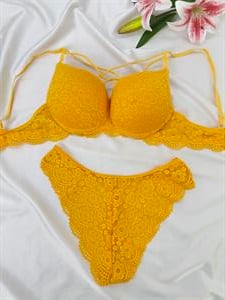 Ç2154 DESTEKLİ ÇAPRAZ DANTELLİ  SÜTYEN TAKIMI-SARI