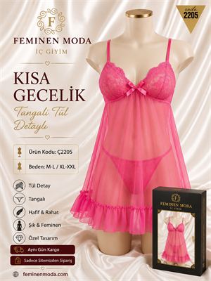 ç2205-tangalı tül gecelik-pembe