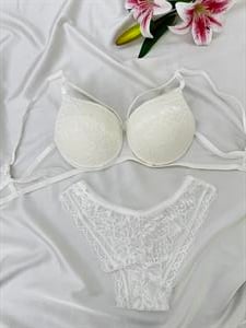 Ç2154 DESTEKLİ ÇAPRAZ DANTELLİ  SÜTYEN TAKIMI-BEYAZ