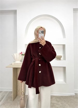 6221-fox kumaş bisiklet yaka kaban-bordo