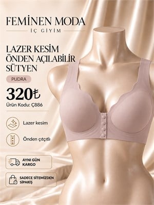 ç886 lazer kesim önden çıtçıtlı sütyen-pudra