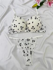 Ç7930 DESTEKLİ KİRAZ BASKILI SÜTYEN TAKIMI-BEYAZ