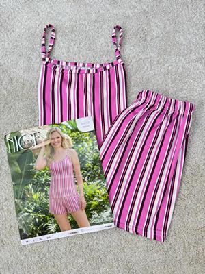 ç6602-milan kumaş çizgili şortlu pijama takımı-pembe