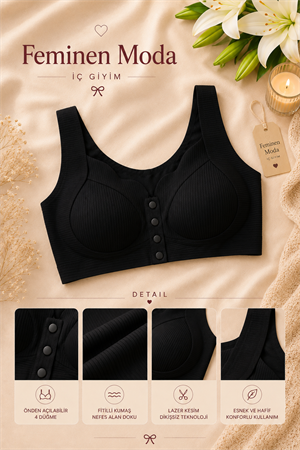 ç317-lazer kesim fitilli önden çıtçıtlı sütyen-siyah