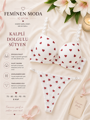 Ç7789-destekli kalpli askılar kalp detaylı sütyen takımı-beyaz 