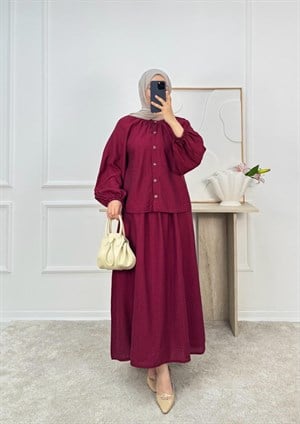 8619-çilek kumaş etekli takım-bordo