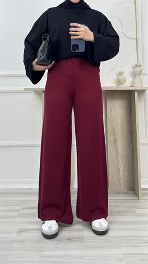 02033-triko düz pantolon-bordo