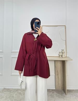 1326-terikoton kumaş bağlamalı kimona-bordo