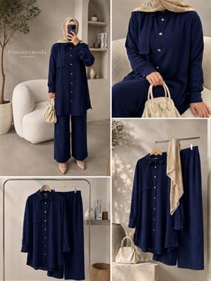3165-modal kumaş pantolonlu takım-lacivert