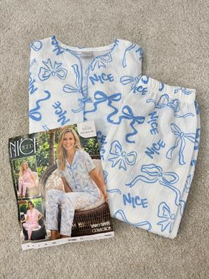 ç6638-bürümcük kumaş gömlek yaka kısa kollu pijama takımı-beyaz