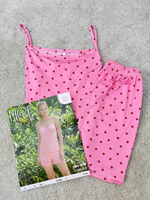 ç6606-milan kumaş kalpli şortlu pijama takımı-pembe