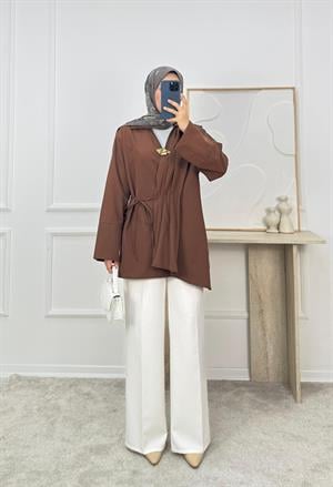 1326-terikoton kumaş bağlamalı kimona-kahve