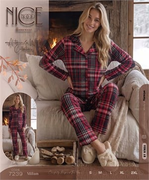 ç7239-milan kumaş gömlek yaka pijama takımı-siyah