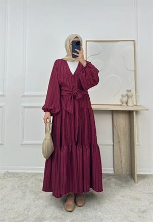 2113-maria kumaş önü bağlamalı etekli takım-bordo