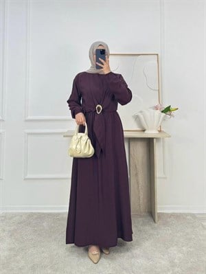 1850-modal kumaş önü tokalı elbise- bordo