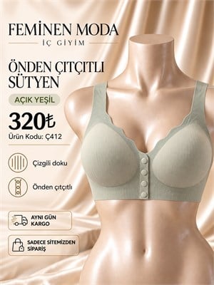 ç412  lazer kesim kendinden çizgili çıtçıtlı sütyen-yeşil